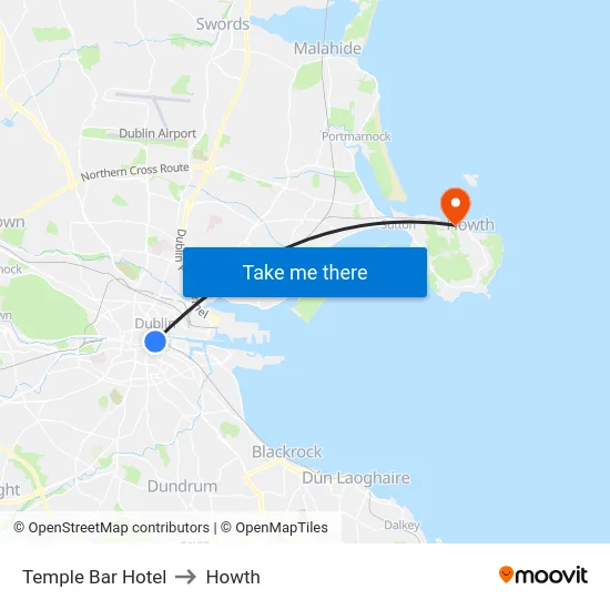 Temple Bar Hotel to Howth map