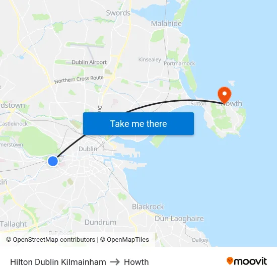 Hilton Dublin Kilmainham to Howth map