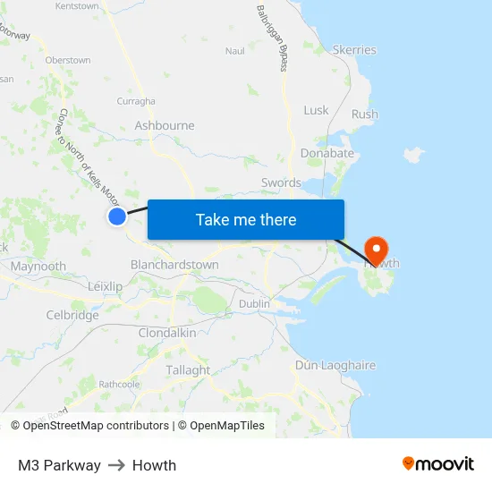 M3 Parkway to Howth map