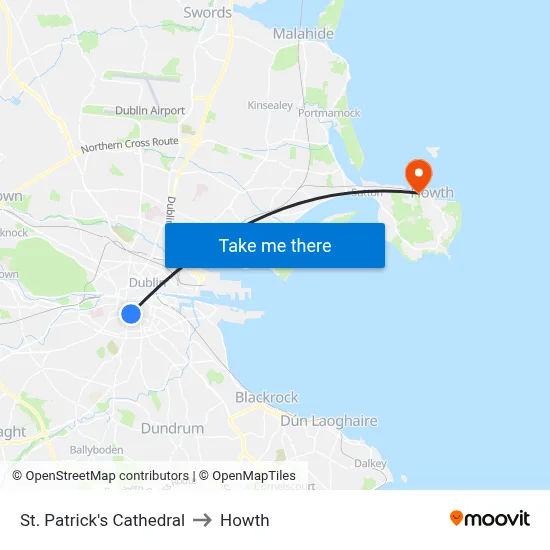St. Patrick's Cathedral to Howth map