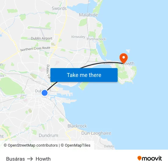 Busáras to Howth map