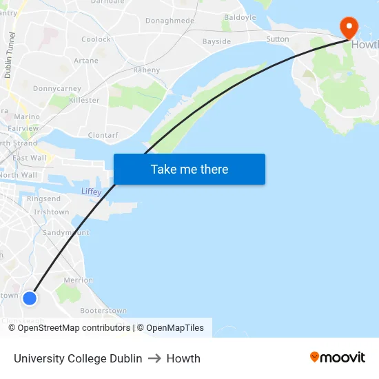 University College Dublin to Howth map