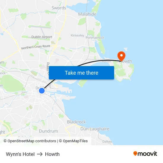 Wynn's Hotel to Howth map