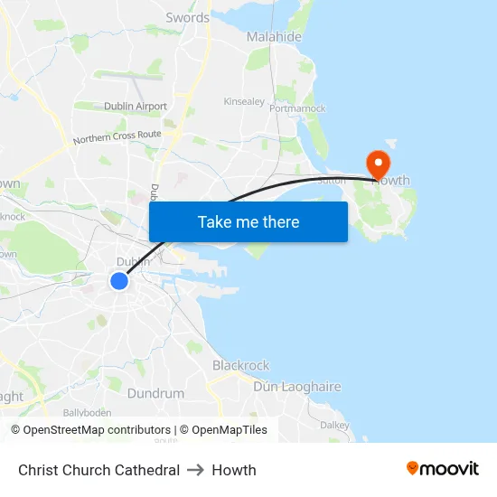 Christ Church Cathedral to Howth map