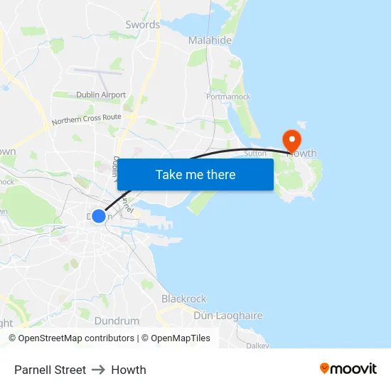 Parnell Street to Howth map