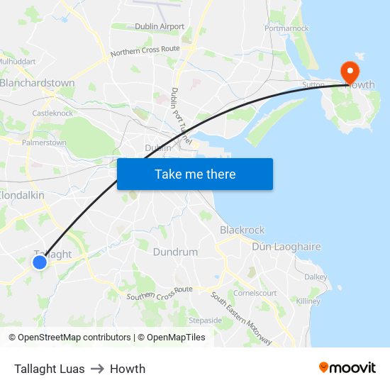 Tallaght Luas to Howth map