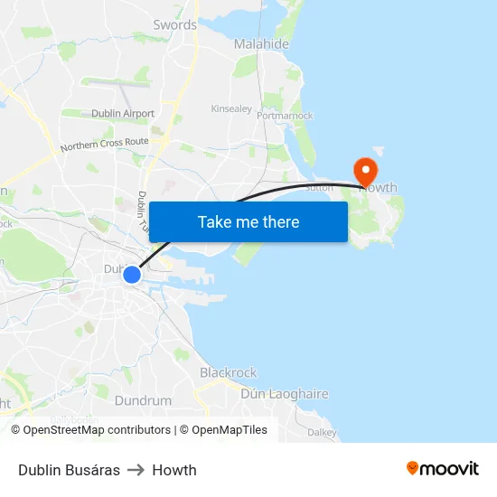 Dublin Busáras to Howth map