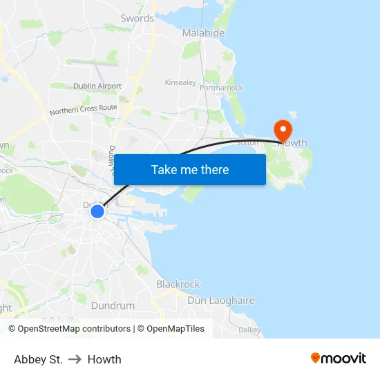 Abbey St. to Howth map