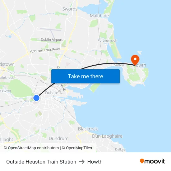 Outside Heuston Train Station to Howth map
