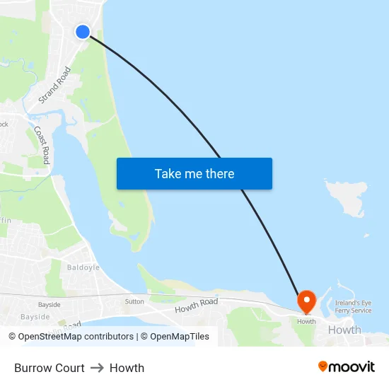 Burrow Court to Howth map