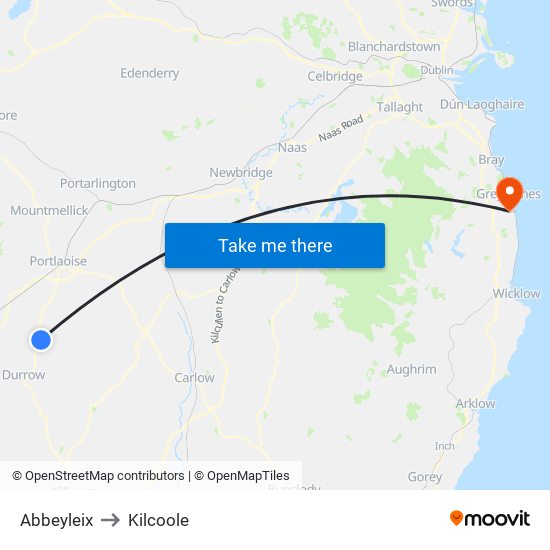 Abbeyleix to Kilcoole map