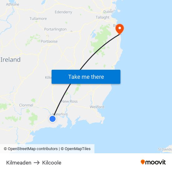 Kilmeaden to Kilcoole map