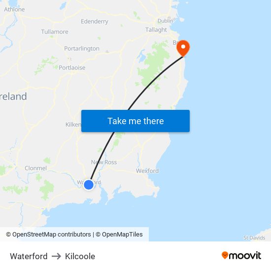 Waterford to Kilcoole map