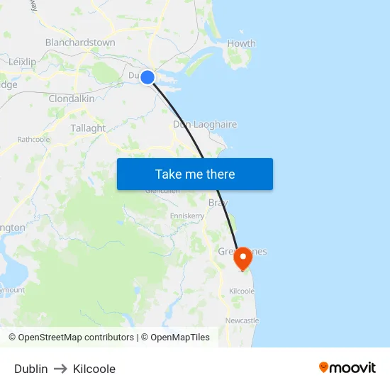 Dublin to Kilcoole map