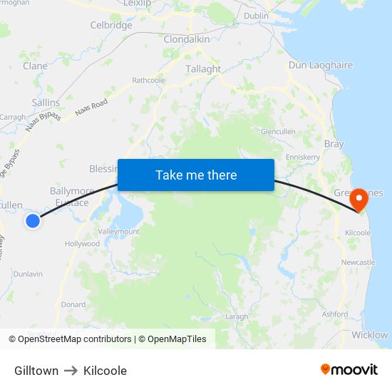 Gilltown to Kilcoole map