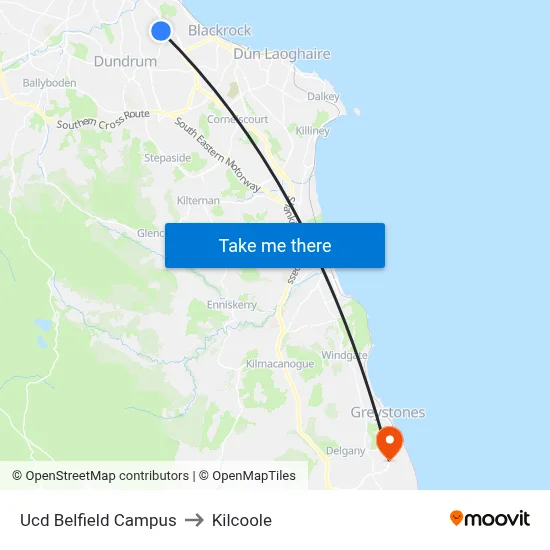 Ucd Belfield Campus to Kilcoole map