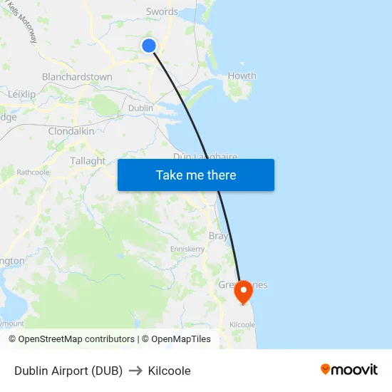 Dublin Airport (DUB) to Kilcoole map