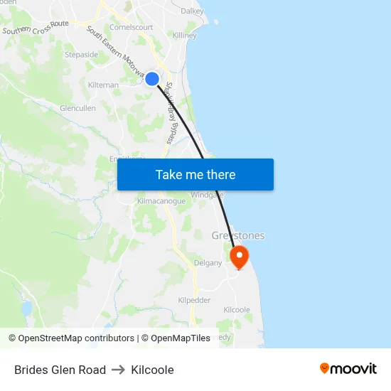 Brides Glen Road to Kilcoole map