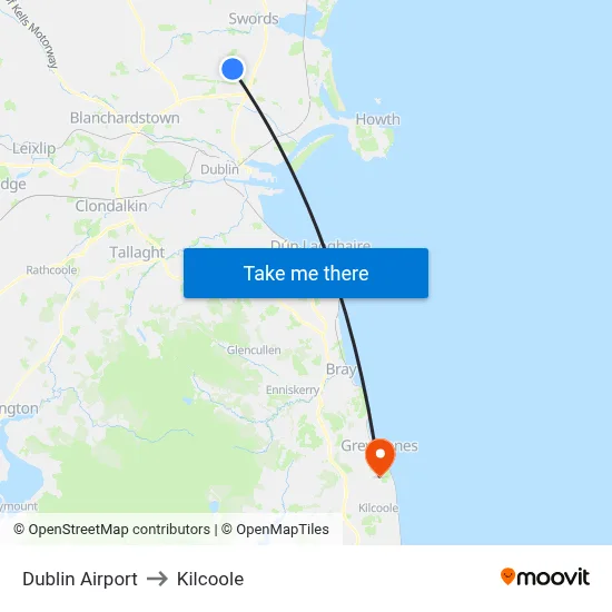 Dublin Airport to Kilcoole map