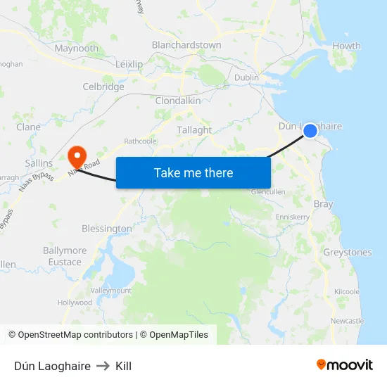 Dún Laoghaire to Kill map