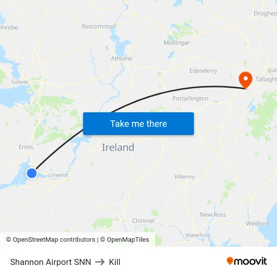 Shannon Airport SNN to Kill map