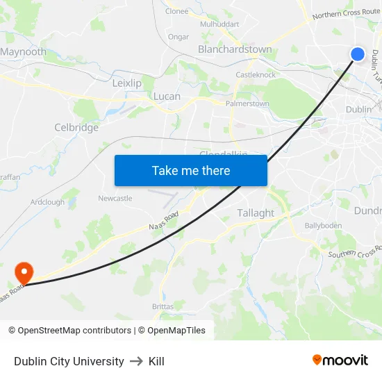Dublin City University to Kill map