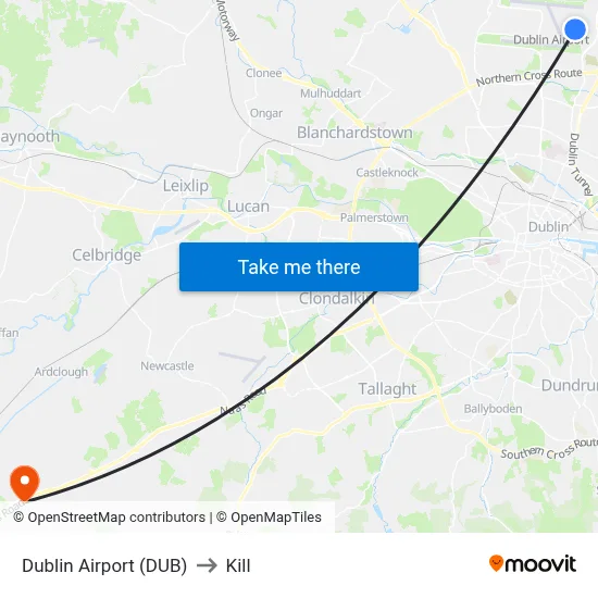 Dublin Airport (DUB) to Kill map