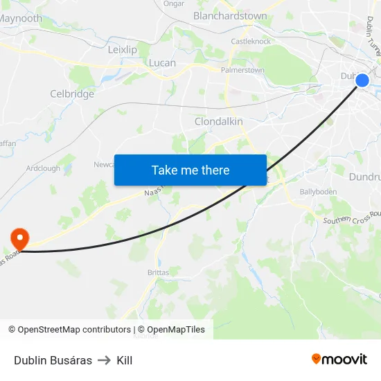 Dublin Busáras to Kill map