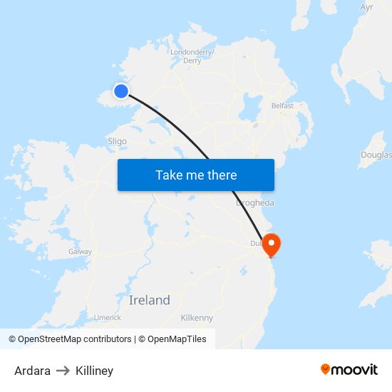 Ardara to Killiney map