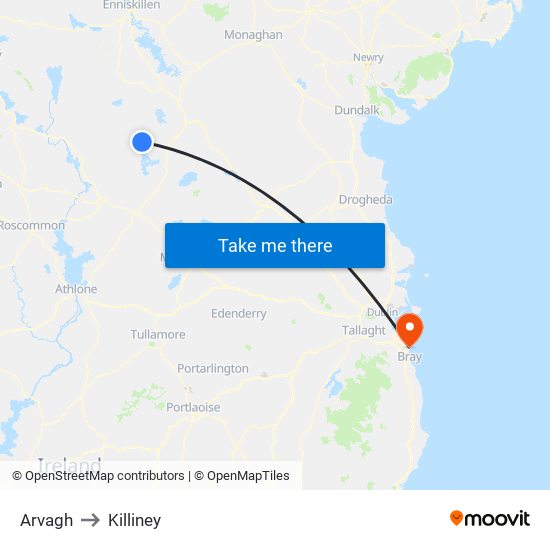 Arvagh to Killiney map
