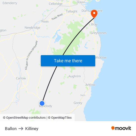 Ballon to Killiney map