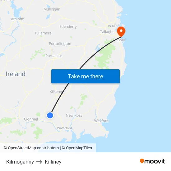 Kilmoganny to Killiney map