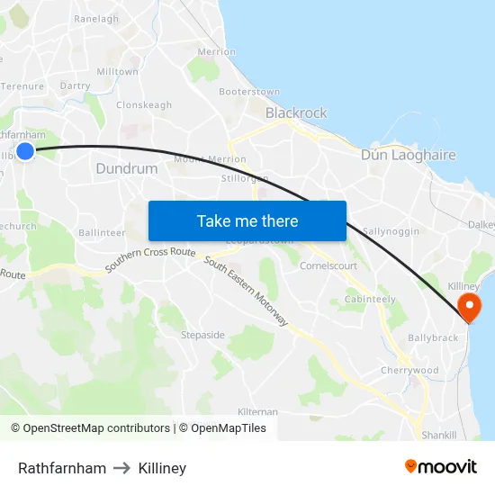 Rathfarnham to Killiney map