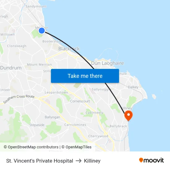 St. Vincent's Private Hospital to Killiney map