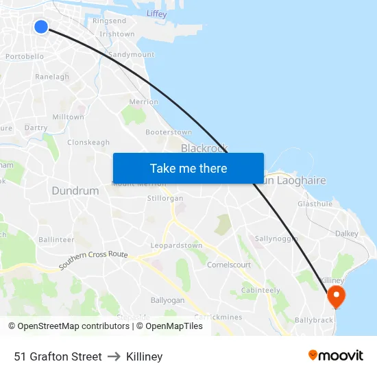 51 Grafton Street to Killiney map