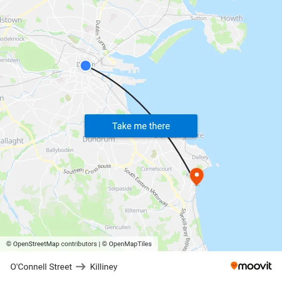 O'Connell Street to Killiney map