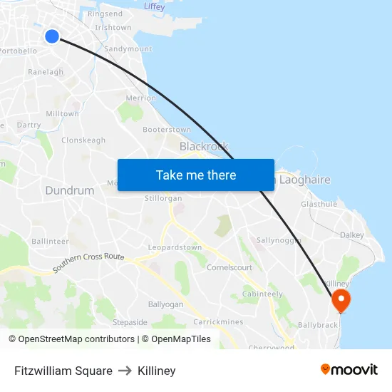 Fitzwilliam Square to Killiney map