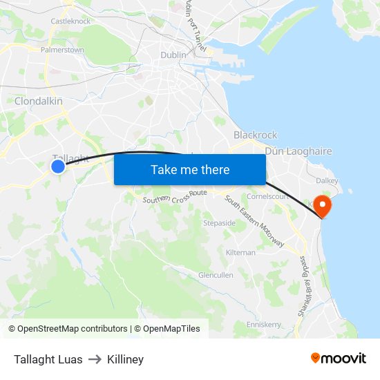 Tallaght Luas to Killiney map