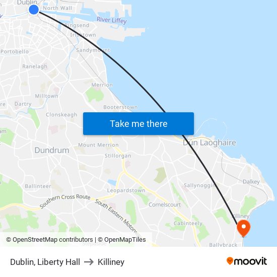 Dublin, Liberty Hall to Killiney map
