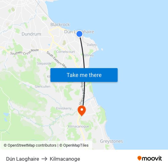 Dún Laoghaire to Kilmacanoge map