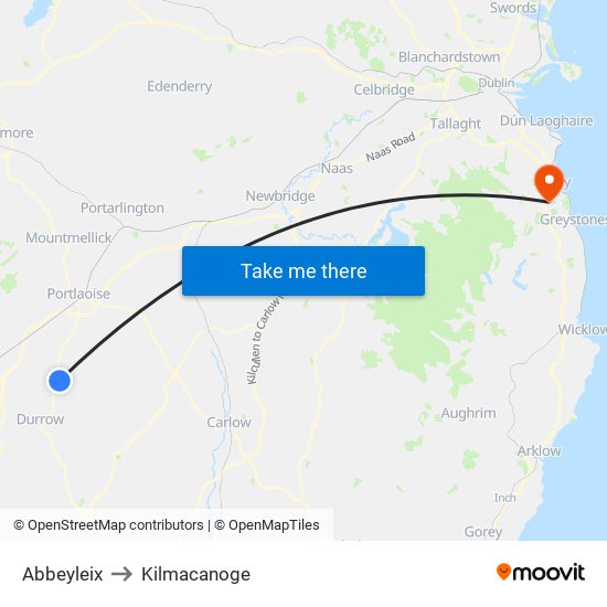 Abbeyleix to Kilmacanoge map