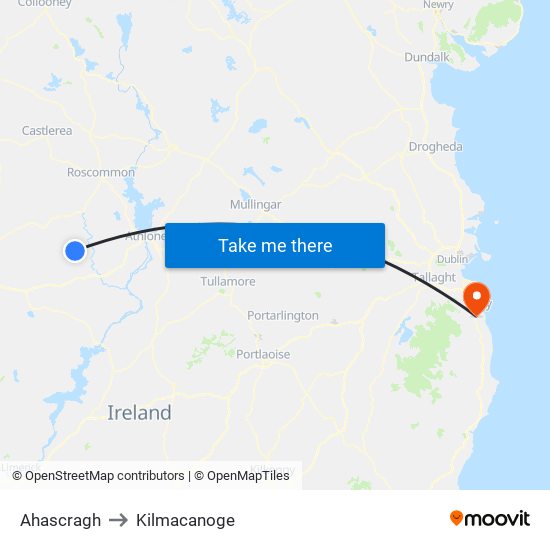 Ahascragh to Kilmacanoge map