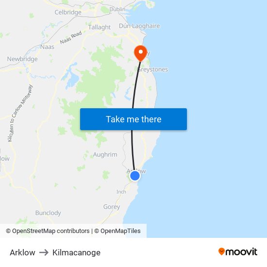 Arklow to Kilmacanoge map