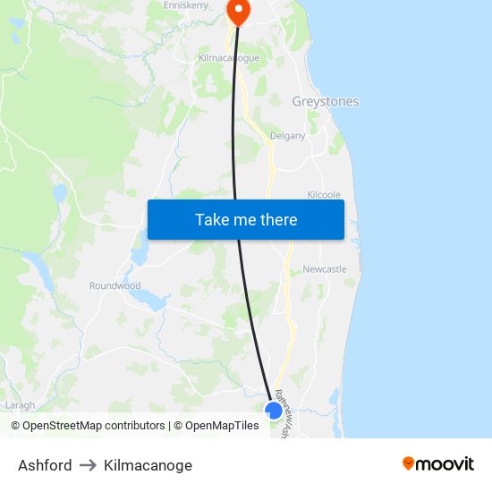 Ashford to Kilmacanoge map