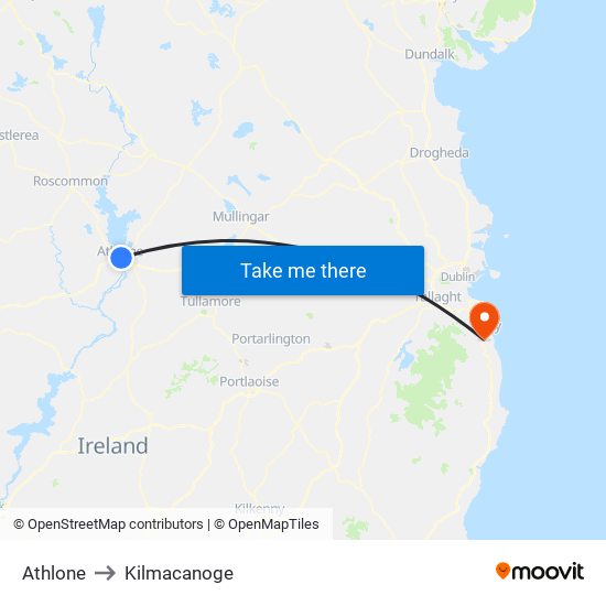 Athlone to Kilmacanoge map