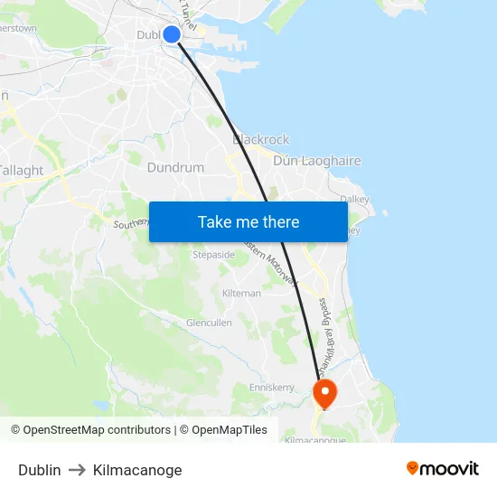 Dublin to Kilmacanoge map