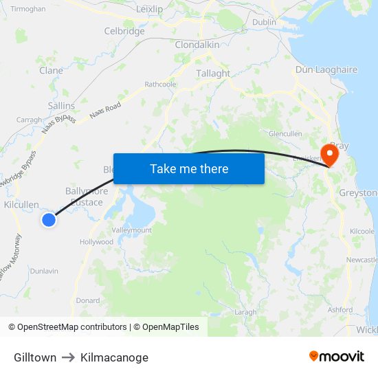 Gilltown to Kilmacanoge map