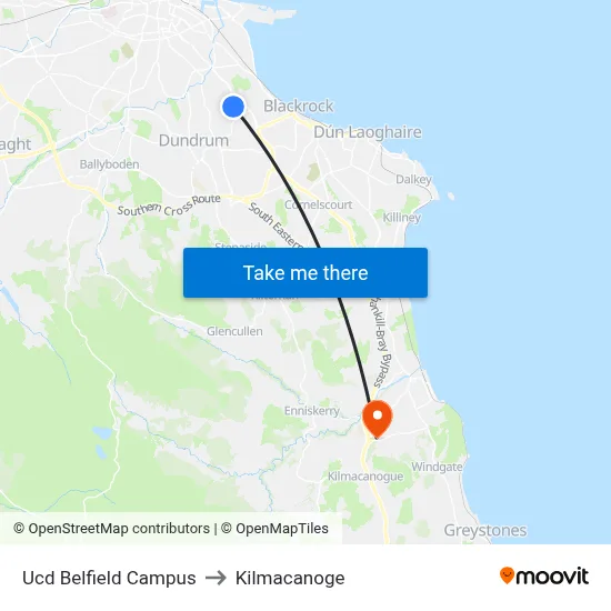 Ucd Belfield Campus to Kilmacanoge map