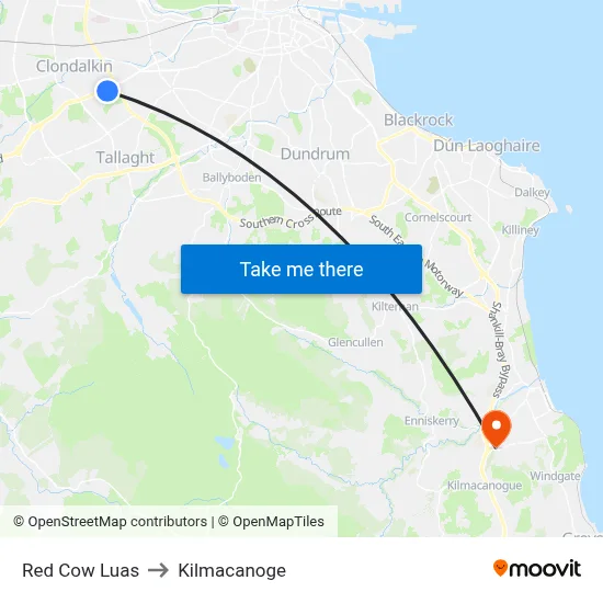 Red Cow Luas to Kilmacanoge map