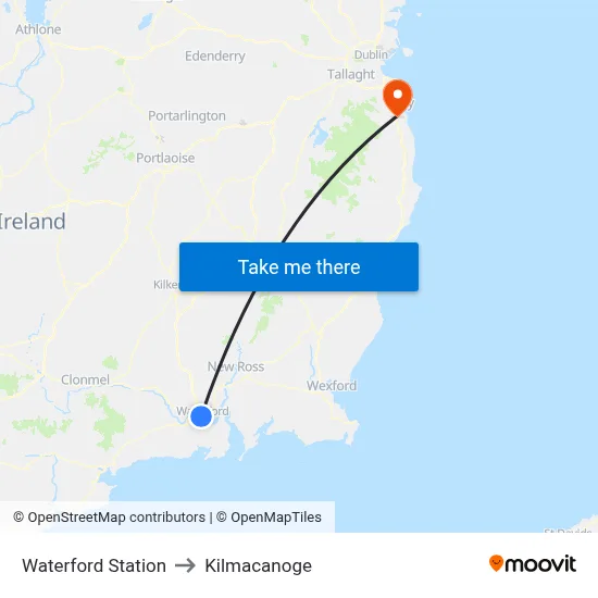 Waterford Station to Kilmacanoge map